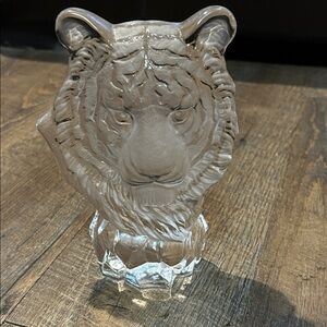 Fabulous 1960's Carved Glass Tiger Head Bust Figurine Statue Art 7 1/4" Tall